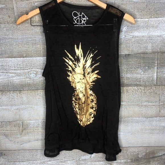 Chaser XS gold pineapple burnout flowy lightweight tank top - Picture 2 of 5